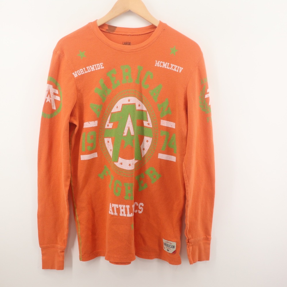 American Fighter Thermal Shirt Mens Large Orange Graphic Long Sleeve Y2K Good